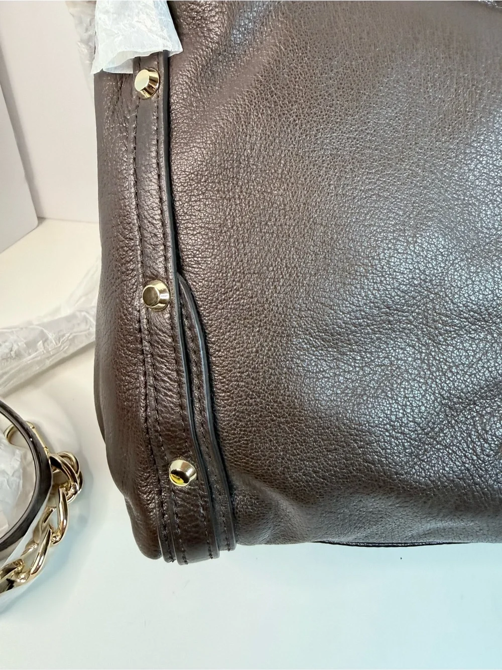 Michael Kors Dark Leigh Large Coffee Leather Convertible Shoulder Bag